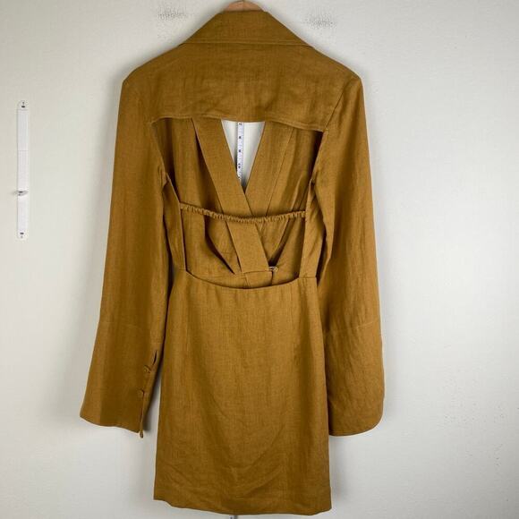 Nanushka Esma Linen Mini Dress Size XS Camel Long Sleeve Quiet Luxury Neutral - Picture 10 of 13